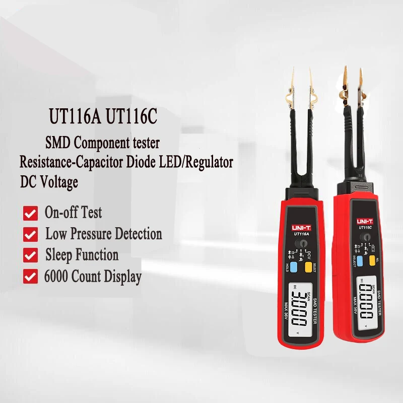 UNI-T UT116A UT116C SMD Multimeter Auto Range Resistance Capacitance Diode(RCD) LED Zener DCV Continuity Battery Tester Meter