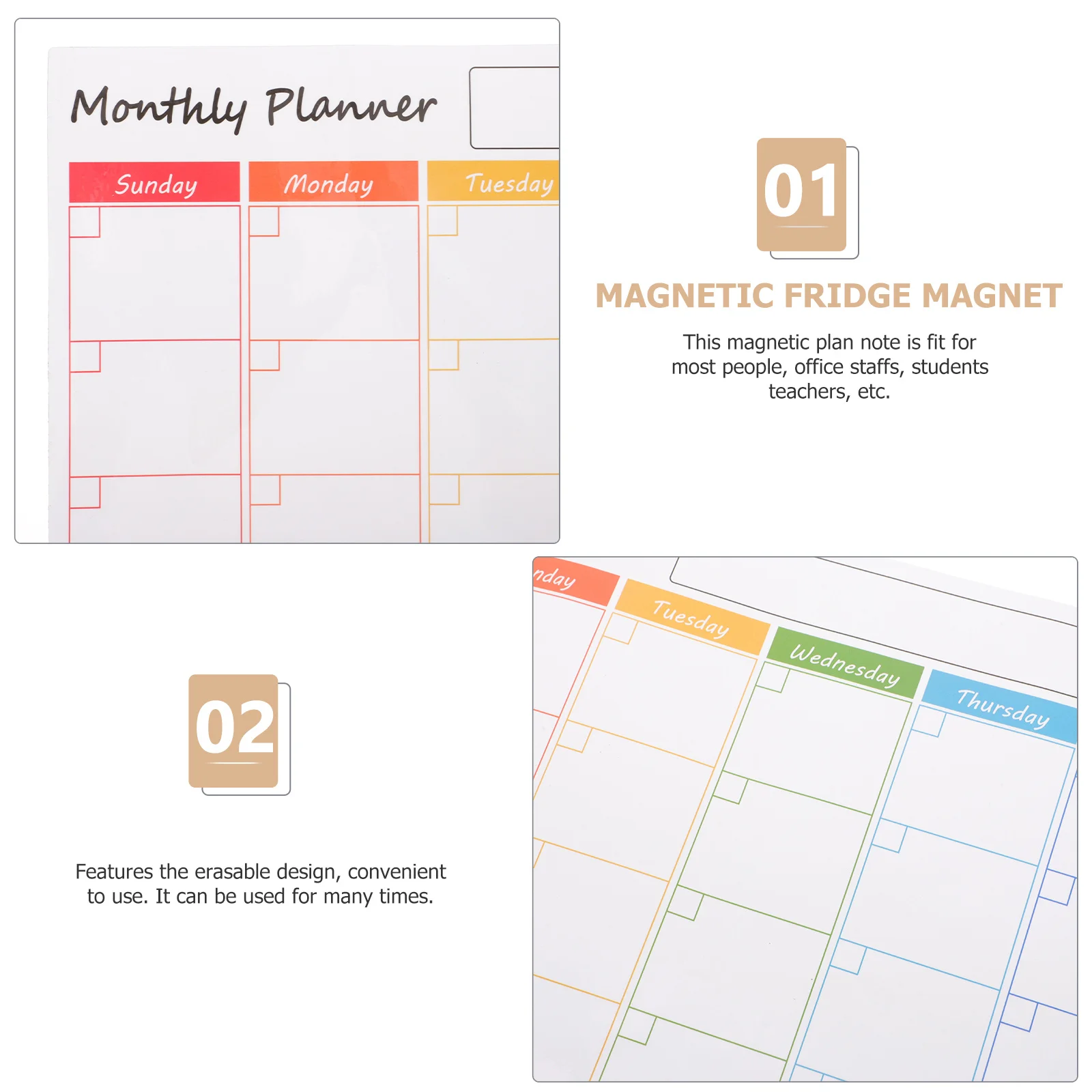 لوح مسح جاف مغناطيسي للثلاجة، تقويم شهري، سهل التركيب، منظم جدول الثلاجة
