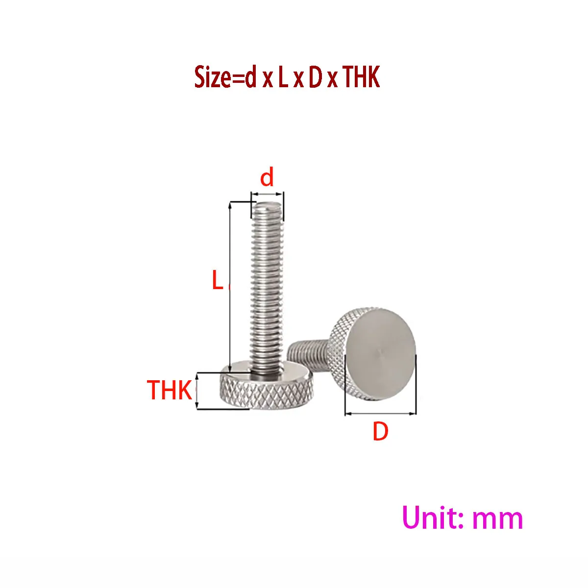 

304 Stainless Steel Knurled Hand Twist Screws Thumb Adjustment Bolts Big Head Advertising Mirror Screws M3-M8