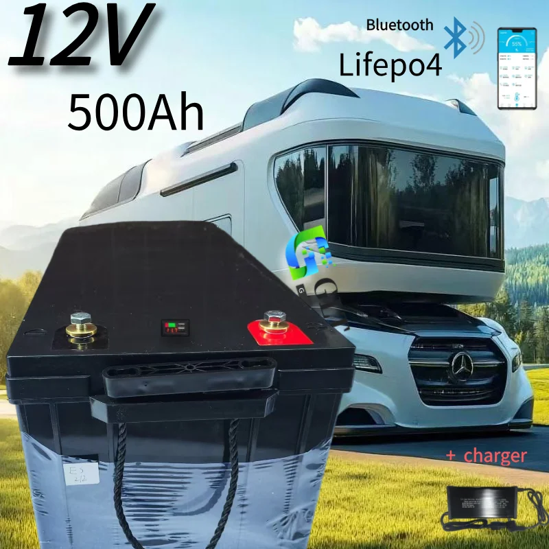 waterproof 12V 500AH Lifepo4 battery lithium bluetooth BMS APP 4S 12.8V 500Ah for golf cart Solar Storage boat +20A charger