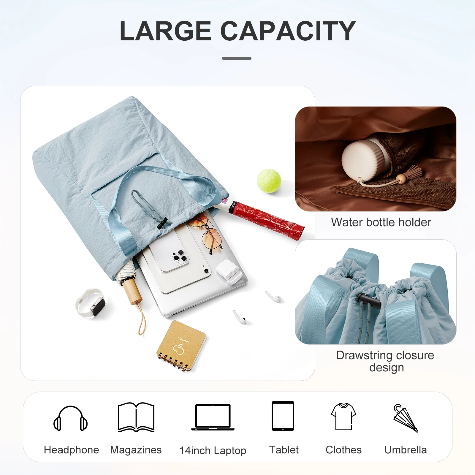 حقيبة ظهر برباط للياقة البدنية، حقيبة ظهر لمضرب كرة الريشة، حقيبة لياقة اليوغا، حقيبة ظهر للسفر لركوب الدراجات