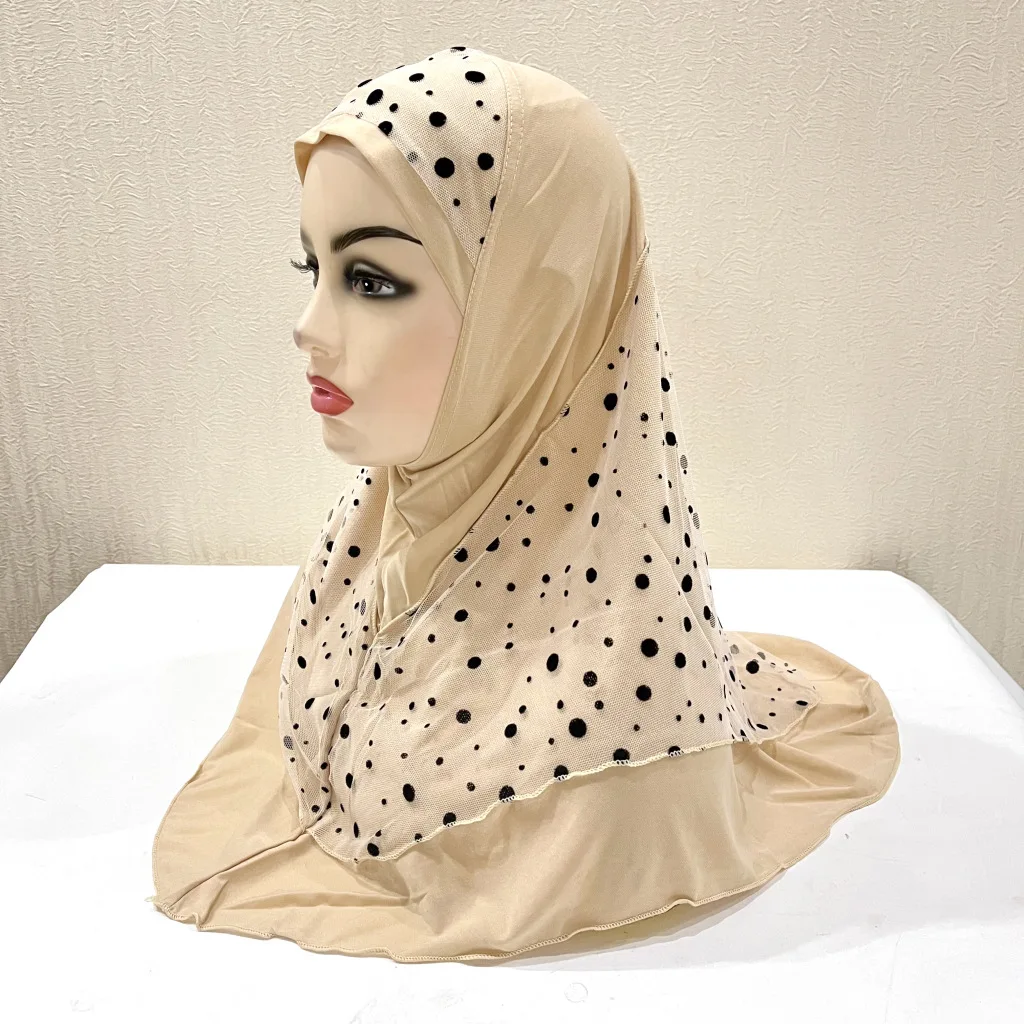 Fashion jilbab jaring Polka Dot Wanita Muslim, syal instan Turban Amira, Hijab Islam, kepala Arab bungkus, jilbab tarik 12 buah