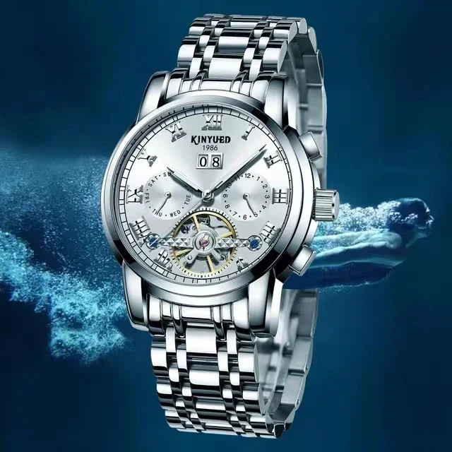 KINYUED J014 Top Brand Luxury Business Automatic Mechanical Watch for Men Calendar Watches Casual Waterproof Wristwatch Relogio