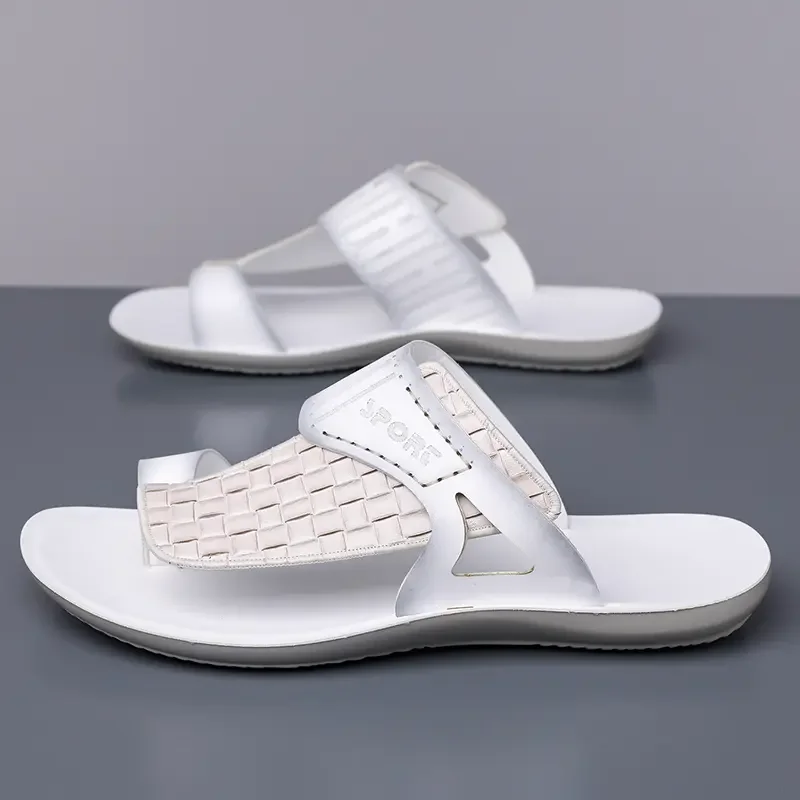 Sommerliche Herren-Ledersandalen, modisch, schlicht, große Größen 38-48, für Jugendliche, Strandschuhe, Slipper, Gummisohle, bequeme Freizeitschuhe – Detail 5
