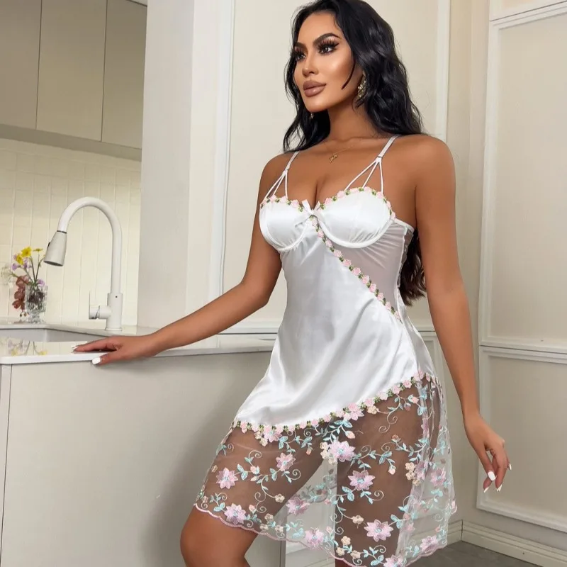 

Сексуальная ночная рубашка с кружевной лямкой на шее, большие размеры, домашнее платье, пижамы для женщин, длинная ночная рубашка, женское нижнее белье, женская ночная рубашка, платья, одежда