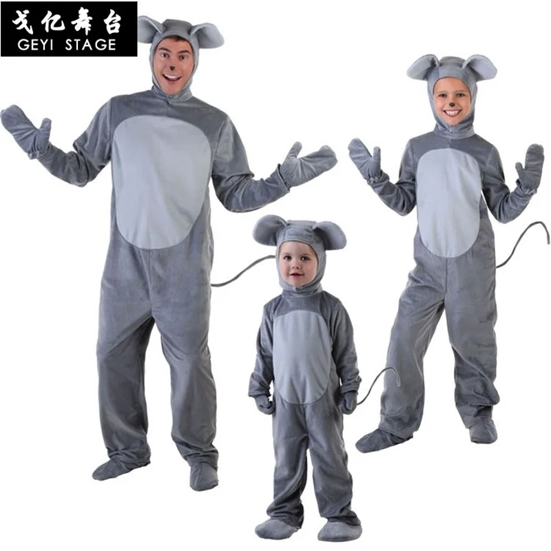 

Animal Small Mouse Cosplay Costume Boy Girl Child Cartoon Pajama Gray Short Sleeve Funny Suit Halloween Carnival Jumpsuit Kids