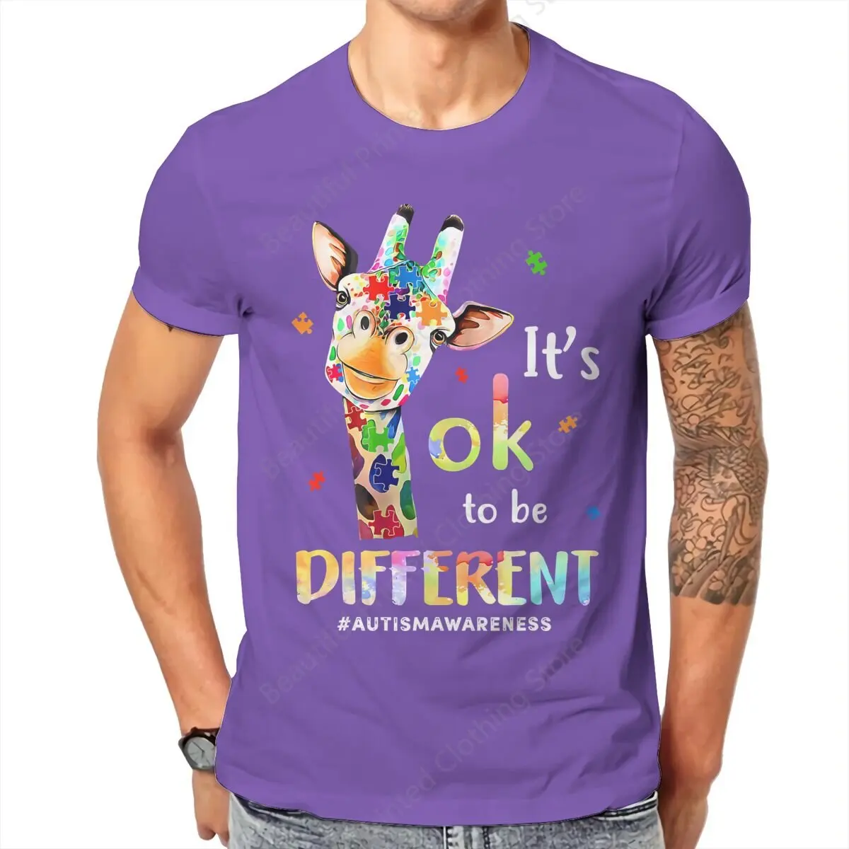 Autism Awareness Men's Women's T-Shirt It's Okay To Be Different Funny Printing T-Shirts Cotton Fun Tees