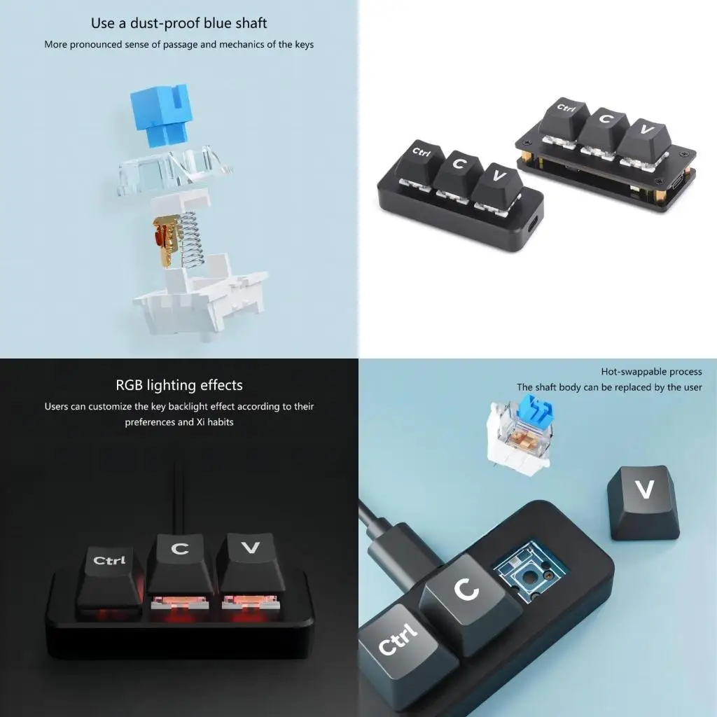 

R53C Mini Keypad 3-Key Cut Copy Pastes Ctrl C V Shortcut Macro Keyboard Programmable
