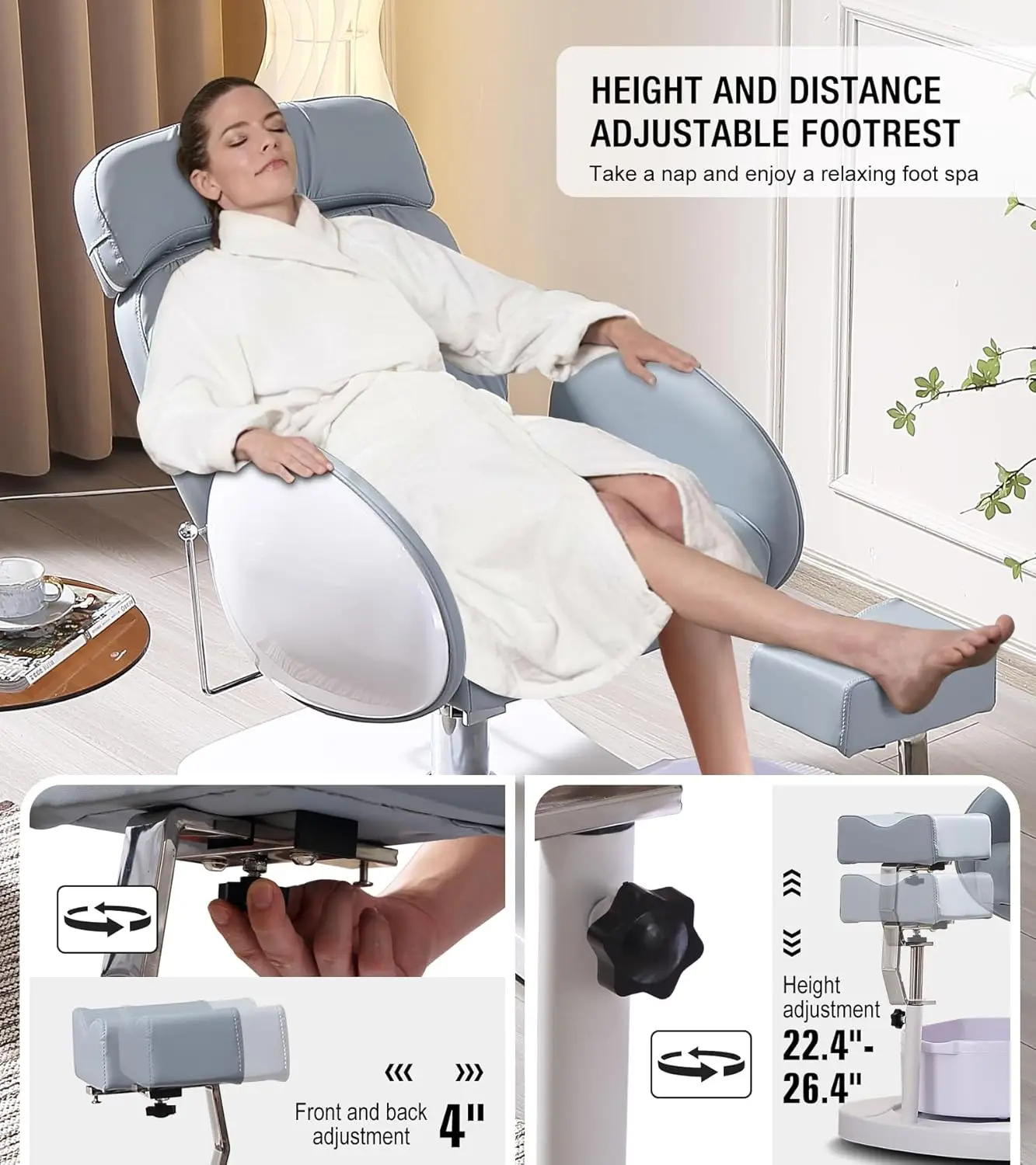 Okakopa Pedicure Chair Unit con ciotola e poggiapiedi e sgabello, stazione Pedicure girevole 360 per Nail Tech senza impianto idraulico, idraulico