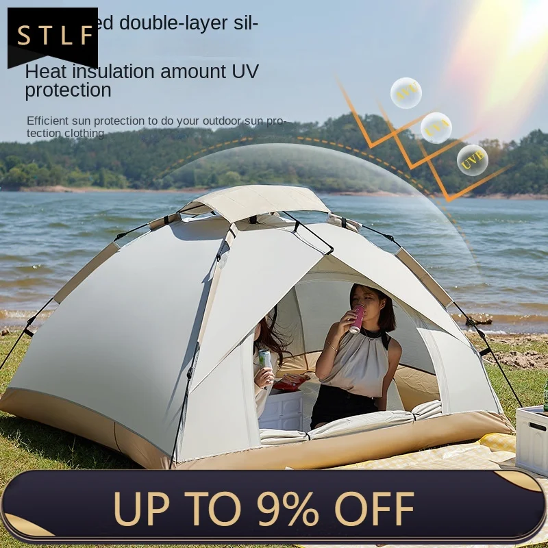 

Camping Tent 3-4 Person 4-Season Waterproof Windproof Sunscreen Oxford Fabric Quick Opening Folding Portable Picnic Tent with Ca