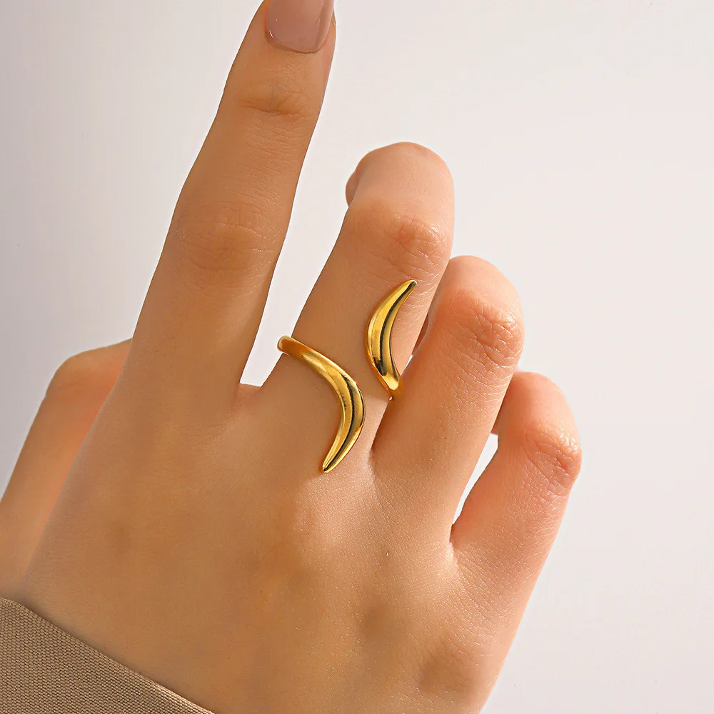 Simple Abstract Double Pointed Opening Adjustable Ring Metal Wrapped Pointed Ring for Women Daily Dating Jewelry Gift