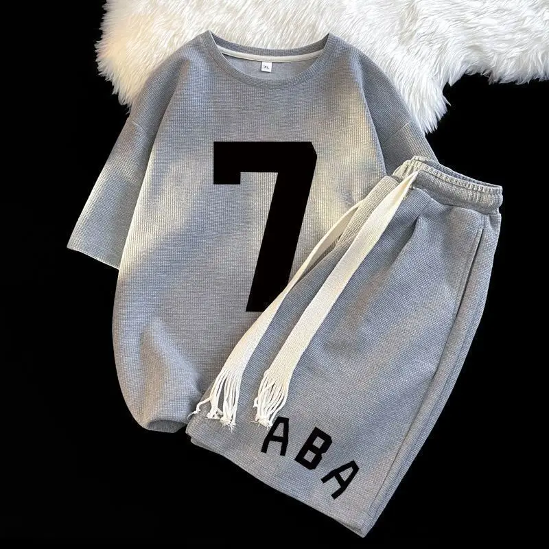 

Летние повседневные шорты большого размера с короткими рукавами, костюм для мальчиков, молодежная повседневная спортивная одежда, футболка из Гонконга