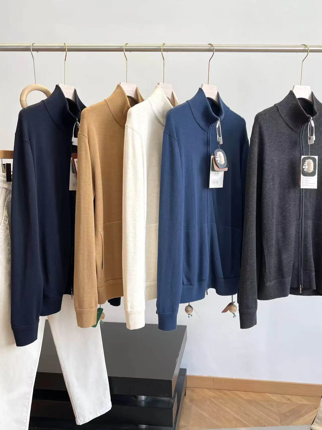 

Men's Zipper Knitted Sweater Silk Flight Jaet Stand Collar Woolen Coat Organic Cotton Long Sve Skin-friendly Breathable