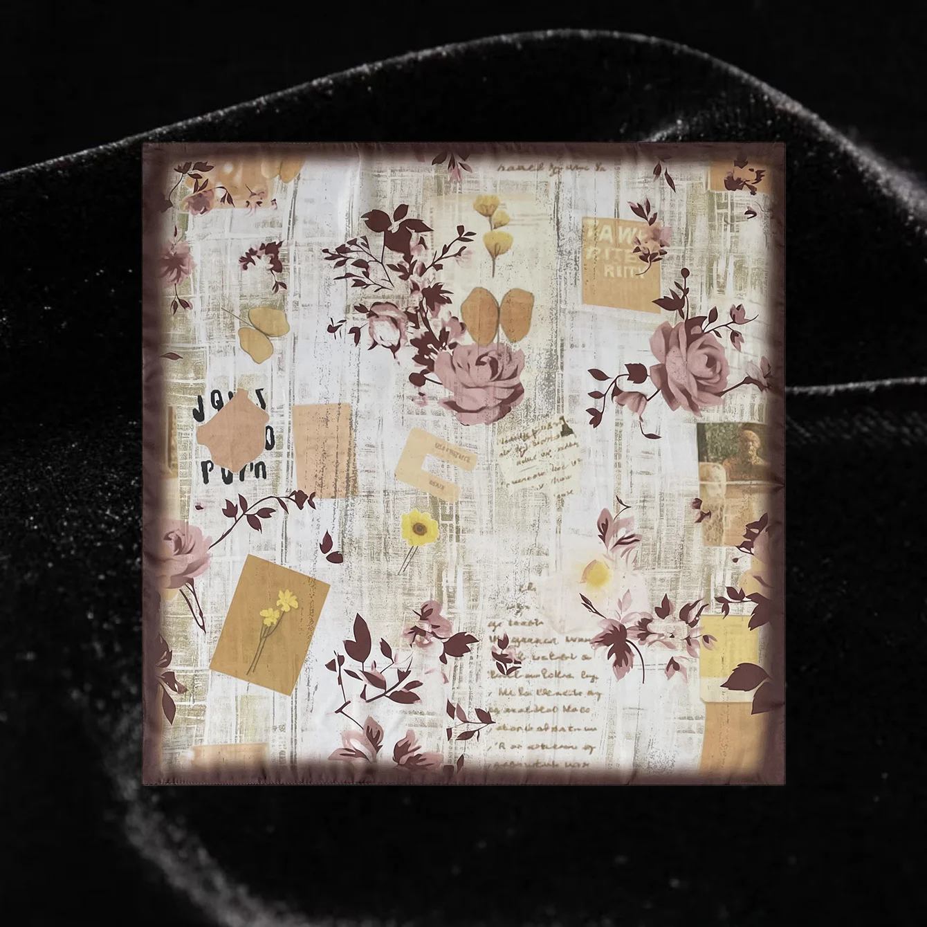 Retro Elegant Women's Vintage Collage Print Scarf Handwritten Letter Flower Pattern Head Wrap Turban Multi Color