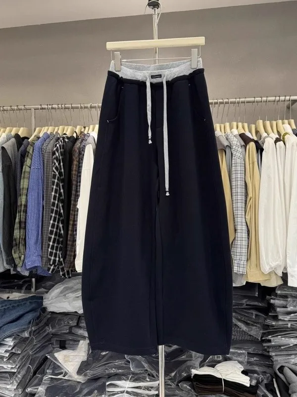 

plus Size Dstring Wide Leg Pants Men Women Casual Loose Slimming Autumn Winter Color Blo Elastic Waist Casual Pants