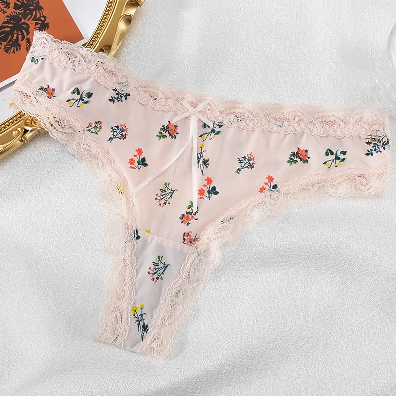 Lace Floral Sexy String Women Cute Underwear Thin Soft Low Rise String Femme En Lot T Back Briefs Panty Lingerie Calzones Mujer