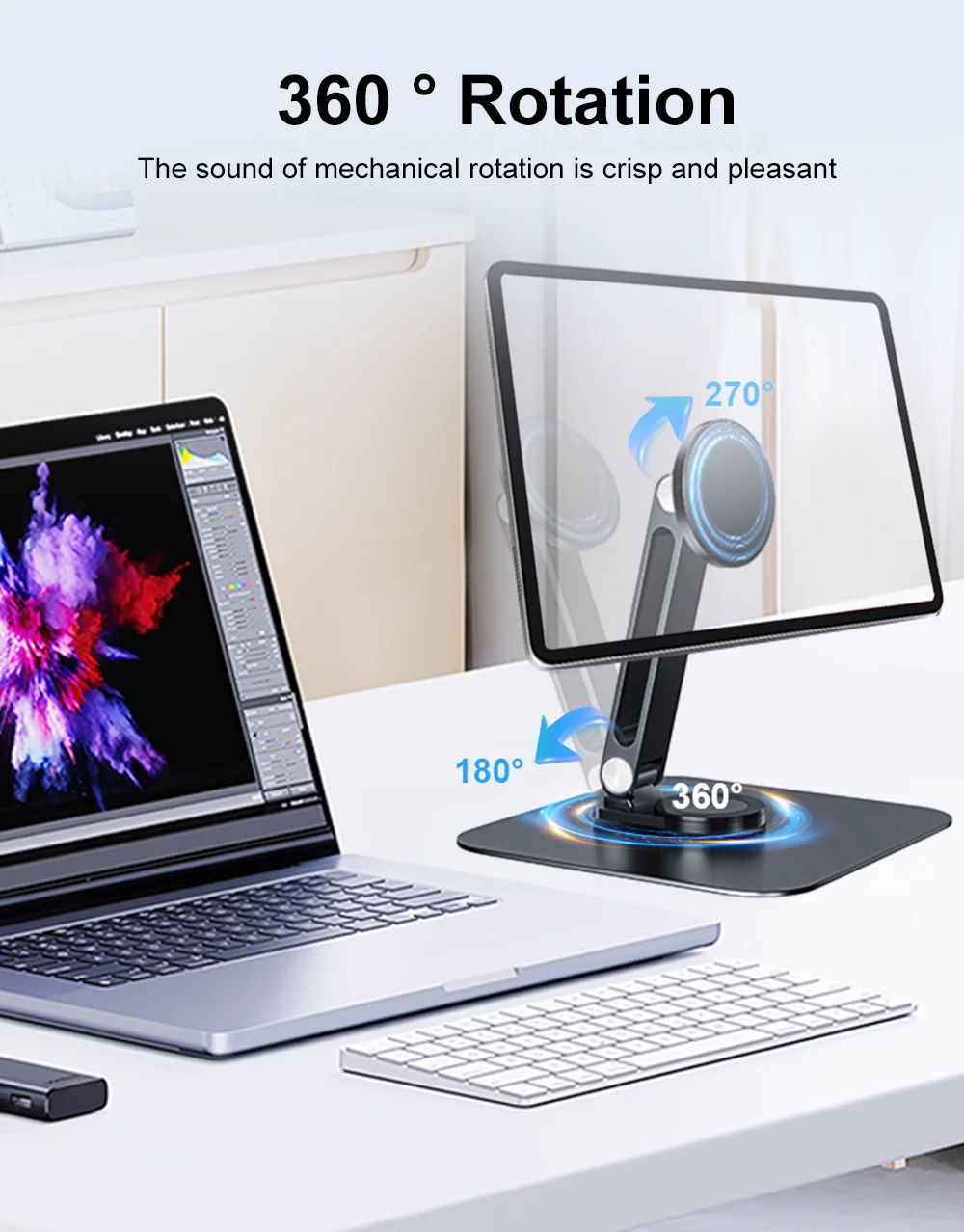 Unew Premium 360 ° Drehbarer magnetischer Ständer aus schwarzem Metall für tragbare Monitore, iPad, iPhone, Tablets von 7-21,5 Zoll, stabil, 3 kg belastbar. – Detail 6