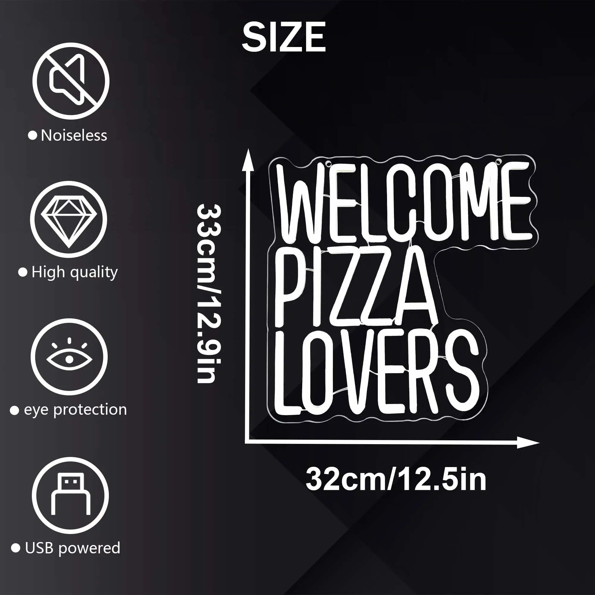Welcome Pizza Lovers Neon Sign, LED Pizza Neon Light Sign, Pizza Signage Welcome Wall Sign, USB Powered for Wall Decor