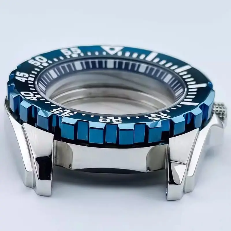 Mod 44mm Sapphire Glass Bezel Insert Scale Chapter Ring Countdown Chronograph Watch Case Fit for Seiko 601 Diving NH35 Movement