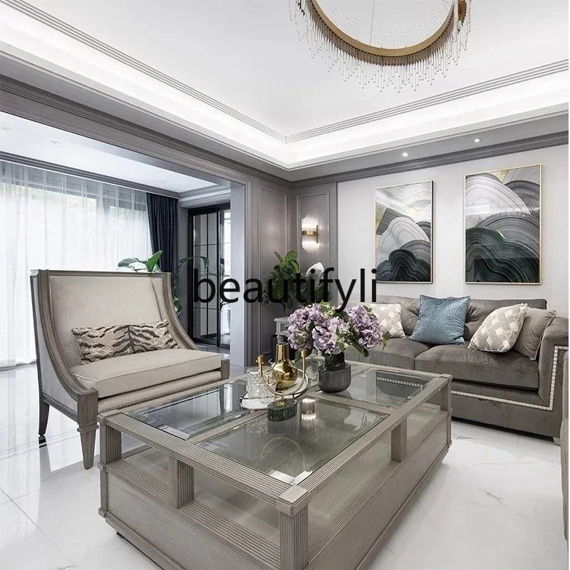 

American light luxury solid wood coffee table French retro high-end atmospheric villa living room coffee table coffee tableEsmt1