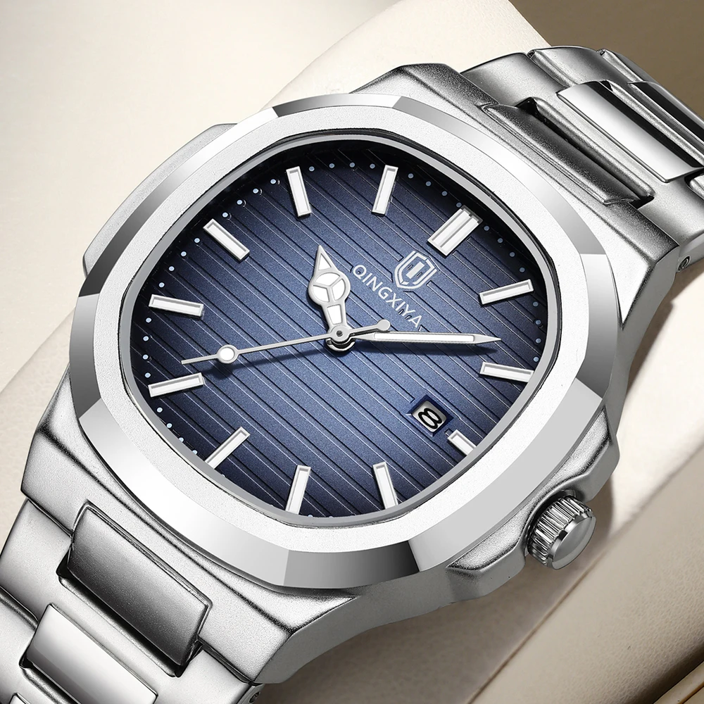 

QINGXIYA модные квадратные кварцевые мужские часы деловые водонепроницаемые мужские часы со светящейся датой из нержавеющей стали роскошные часы Reloj Hombre