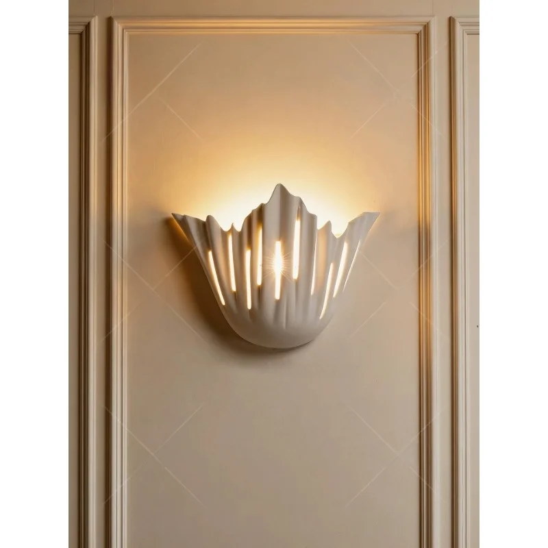 French Shell Wall Lamp For Creative Living Room - Background Wall Corridor Staircase Bedroom Bedside Lamp Artistic Plaster Lamp