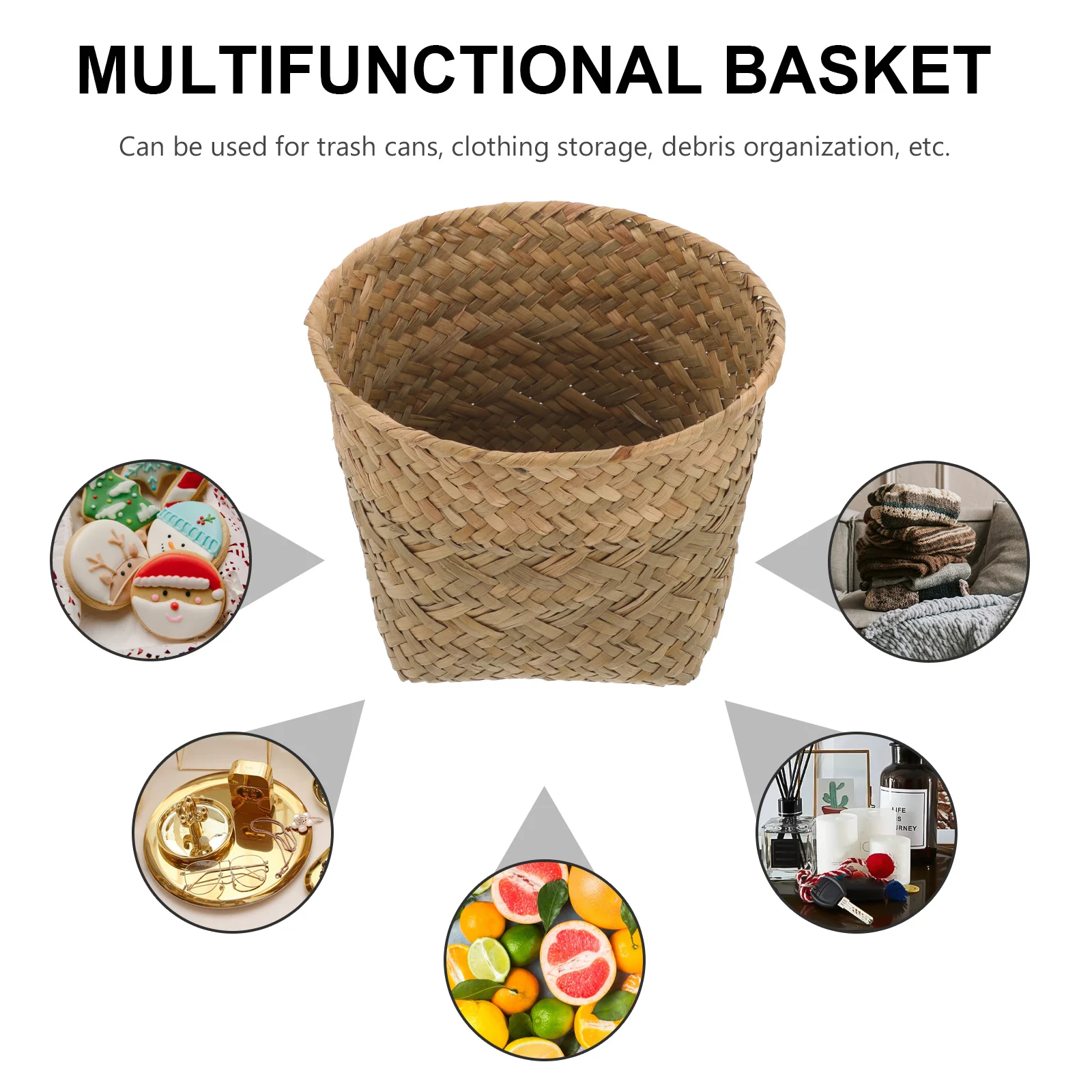 Trash Can Straw Bathroom Woven Basket Waste Barrel Pastoral Style Garbage Bin Office