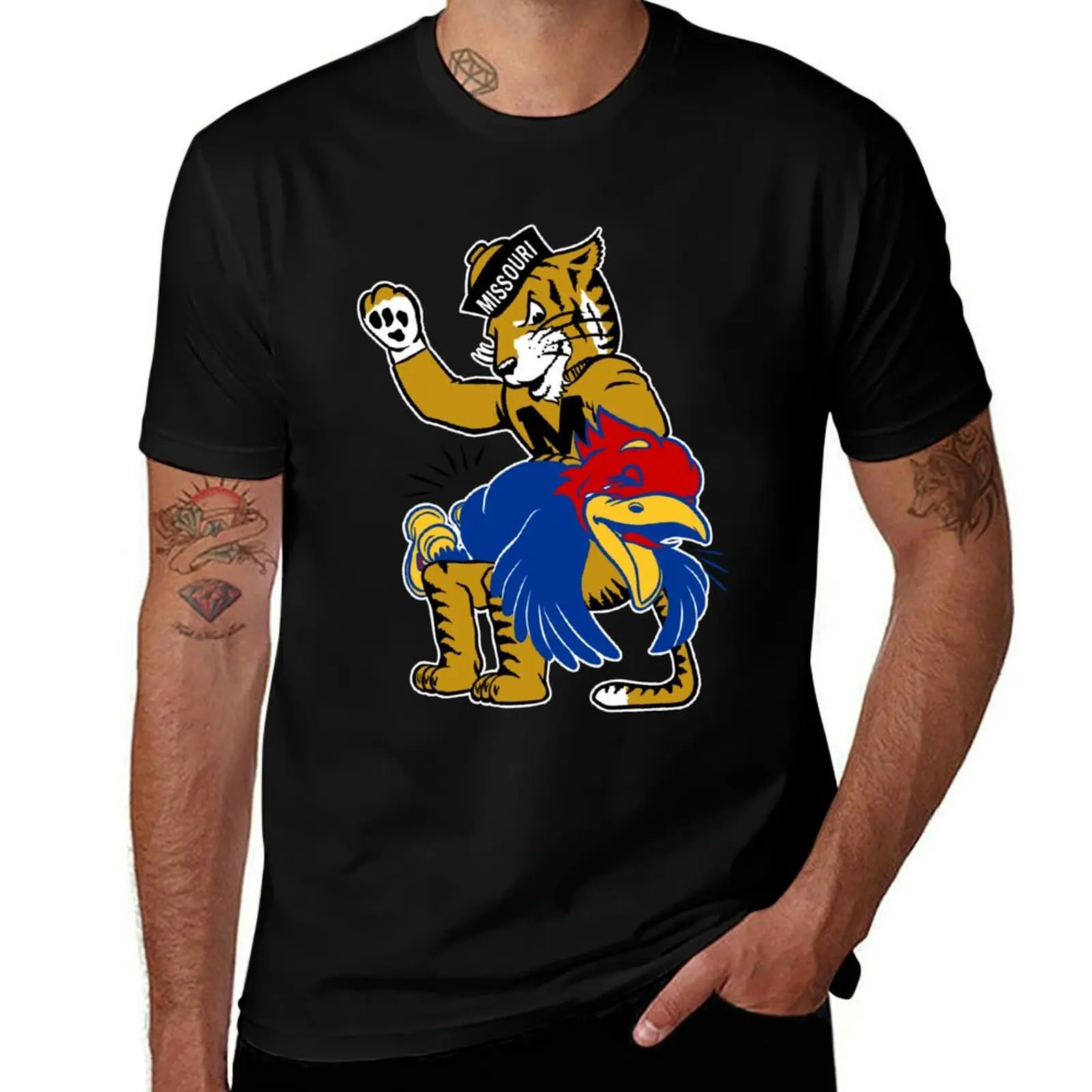 Vintage M-U Tiger vs. K-U Jayhawk Spanking T-Shirt Summer Holiday T-Shirt