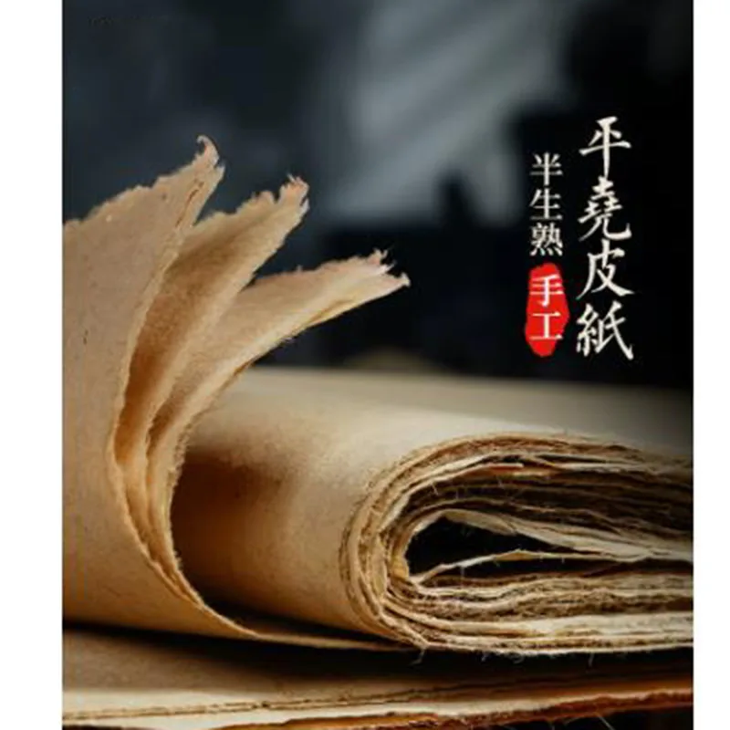 100 Sheets 20% Grass Pulp Hemp Paper Semi-Raw Xuan Paper for Chinese Calligraphy Brush Painting