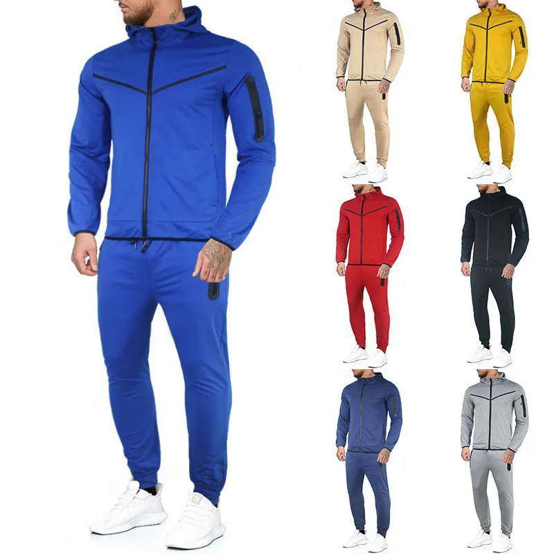 phechion Spring and Autumn Sports and Leisure Suit Men's Coat Trousers Hooded Suit Zipper Line Suit M01