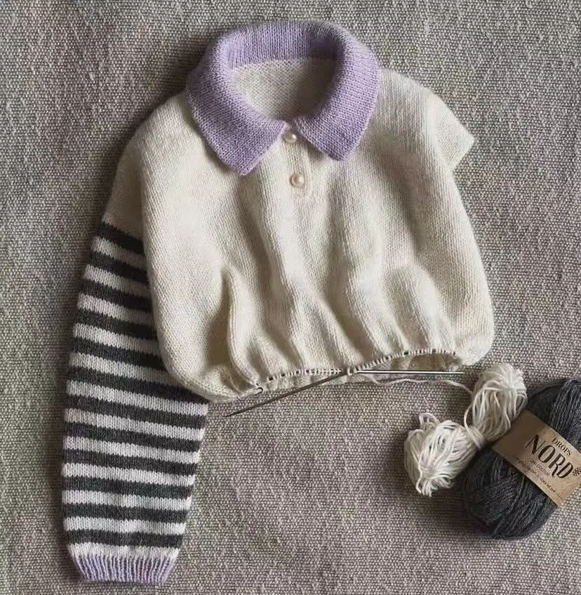Autumn new product sailor collar pullover sweater, hand woven wool, mare hair, small clear, new high-end striped sleeve top