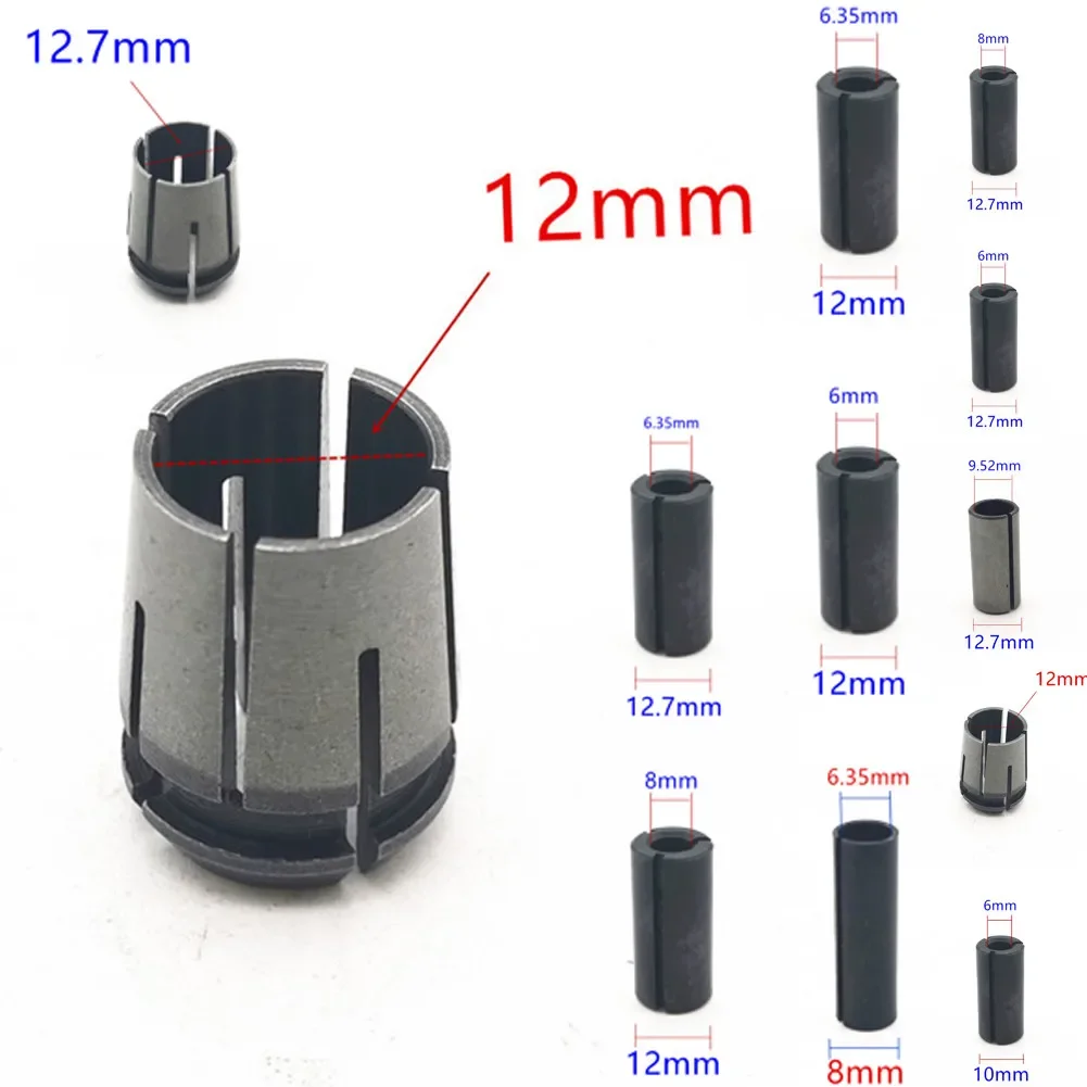 Adaptador do mandril do router para a pinça, ferramentas da porca do cone, 6mm, 8mm, 10mm, 12mm, 12.7mm, 1/2 ", 1/4", 3/8"