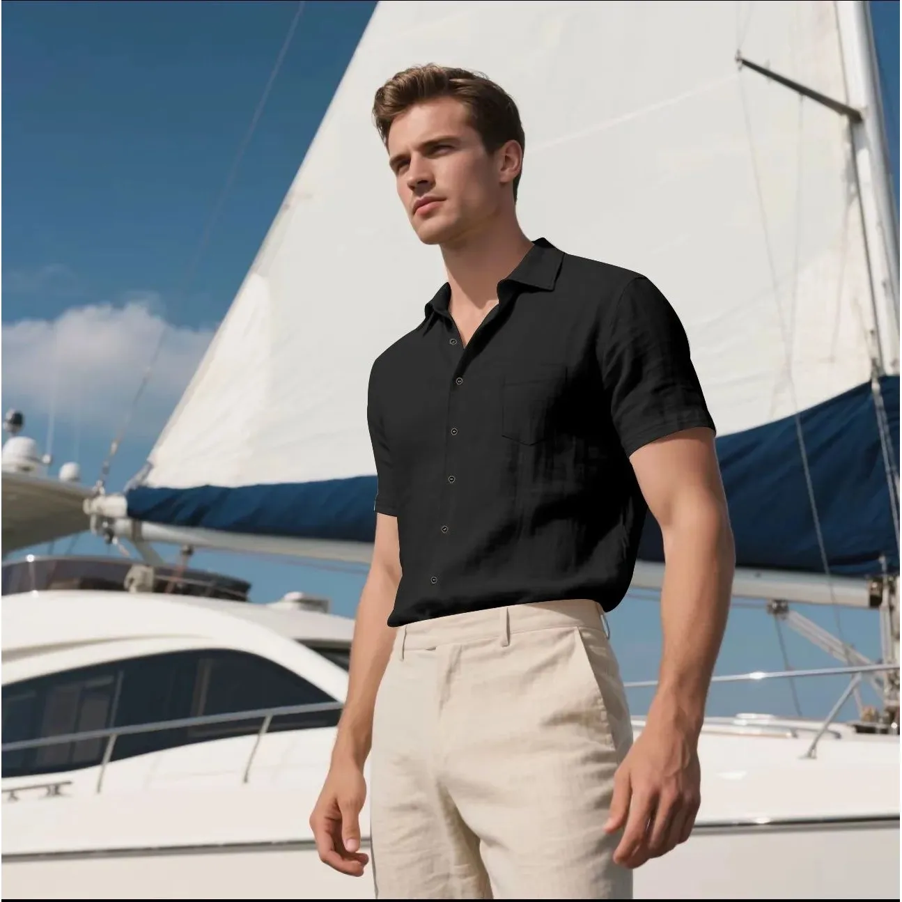 

Men's Cotton Linen Color ort Sve irt Casual Sport Suit Seven Sve Long Brand ℃ONLY－III Autumn Season