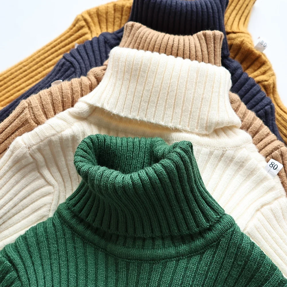 2026 Spring New Soft Tight Unisex Kids Knitwear Sweaters Solid Multi Color Girls Sweater Brief Boys Pullover Turtleneck Outwear
