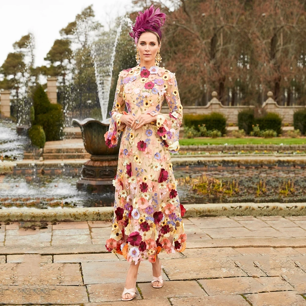 Lucy-vestidos de quinceañera con flores en 3D para mujer, manga larga, vestido de noche de lujo, vestido de novia elegante para mujer, vestido de cóctel para baile de graduación, 2023