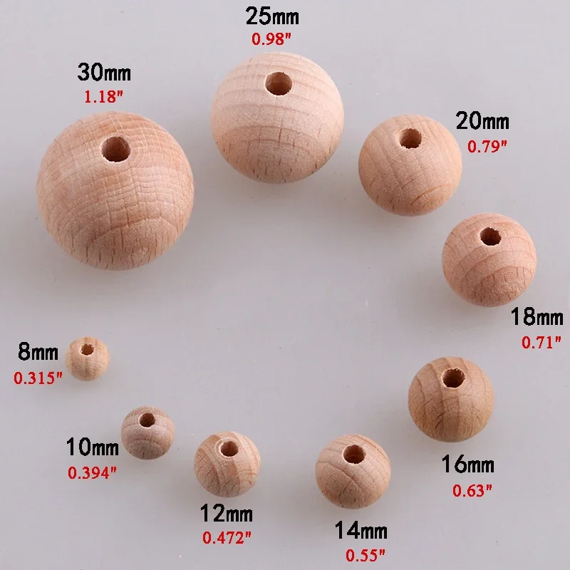 ABCPICK 10/20/30/50Pcs Beech Wooden Round Beads Eco-Friendly Loose Spacer Bead DIY Bracelet Jewelry Making Handmade Accessories