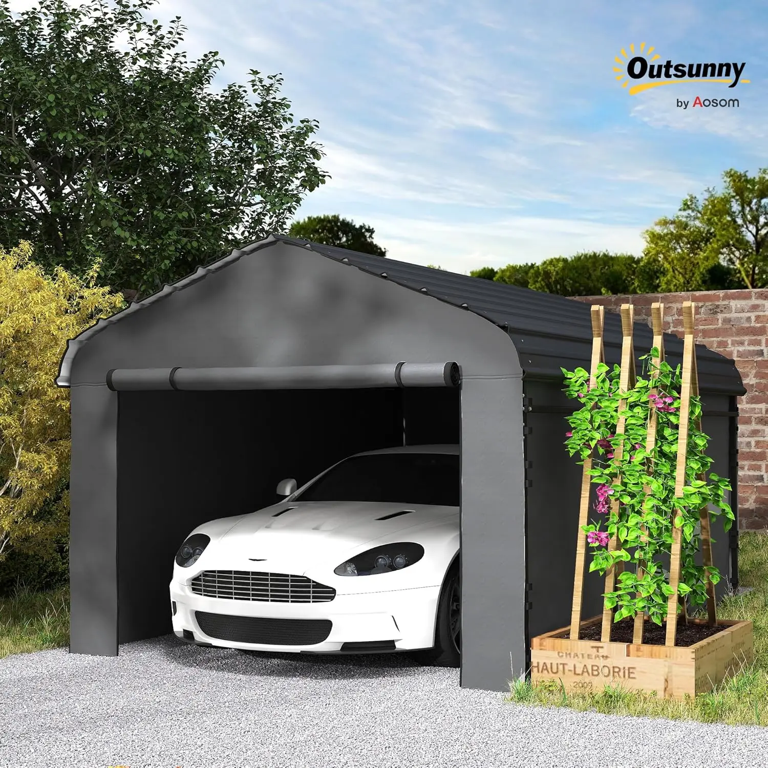 

Heavy Duty Waterproof Metal Carport Canopy Galvanized Roof Removable Sidewalls Car Boat 10x15ft, Custom