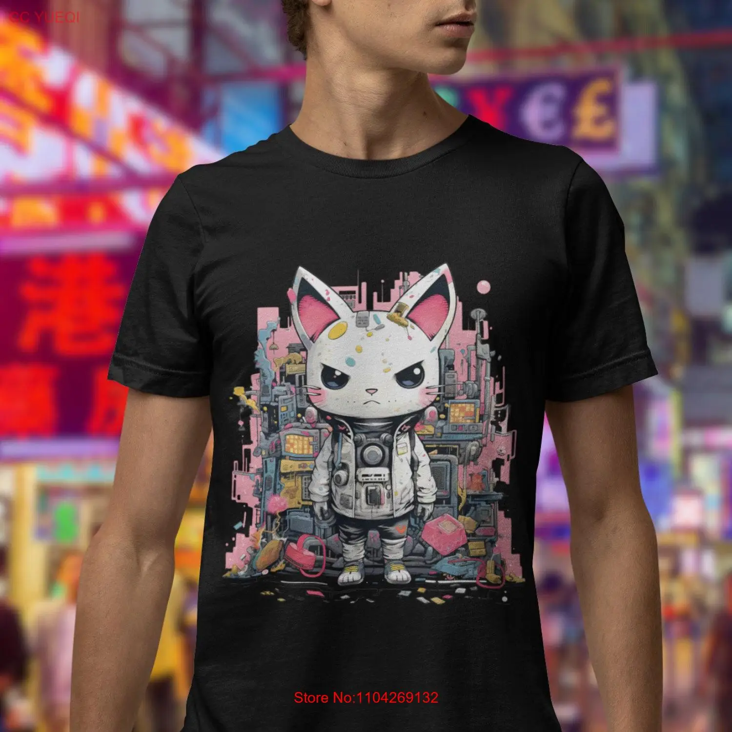 Cyber Feline Cat Hero T Shirt long or short sleeves