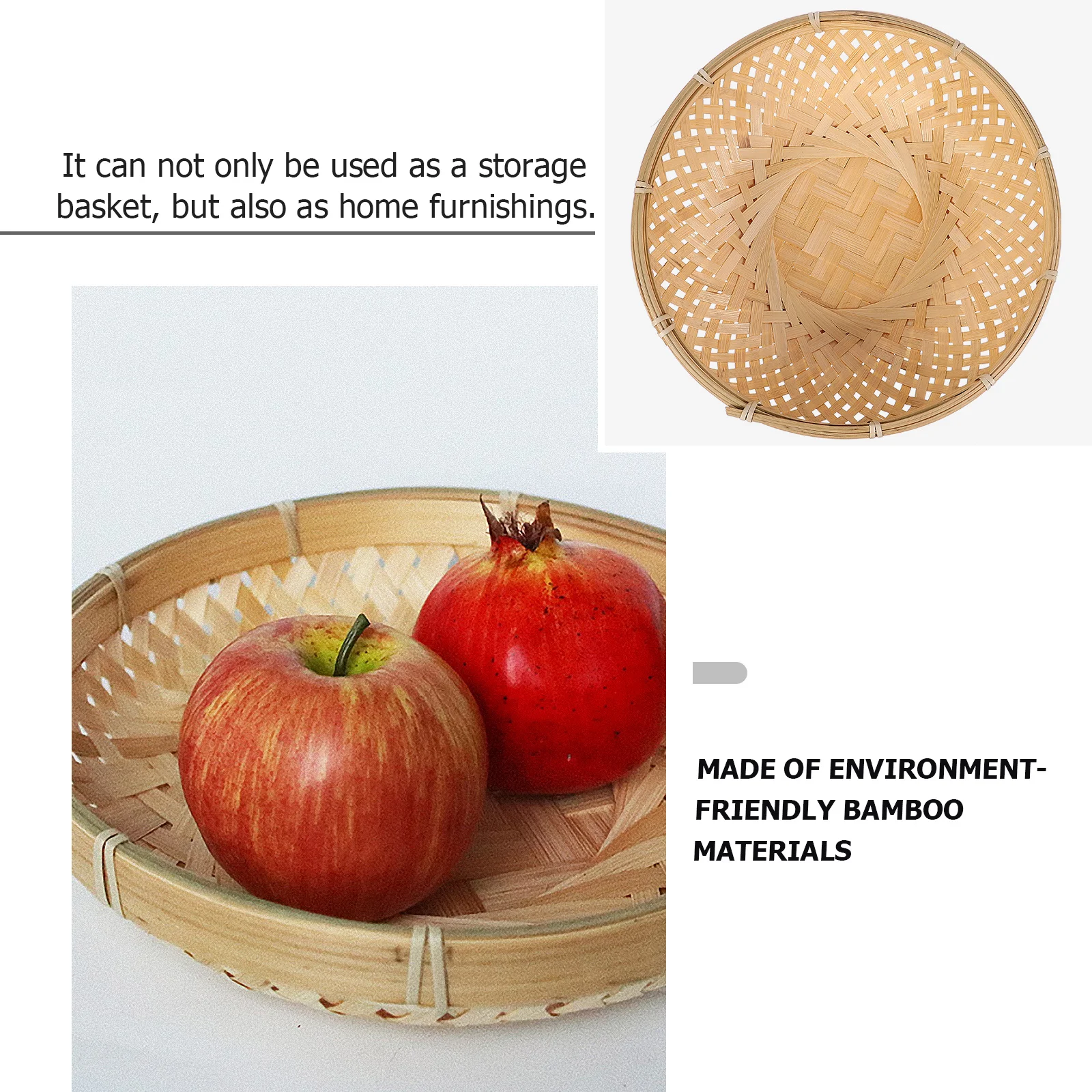 

1Pcs Bamboo Storage Basket Woven Multipurpose Fruit Bread Vegetable Basket Kitchen Organizer Picnic Container Kitchen Organizer