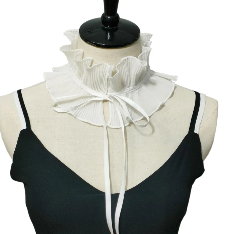 

Adjust Size Yarn Ruffled False Collar White Victorian Jabots Collar Women Detachable Collar Carnivals Clothing Ornaments