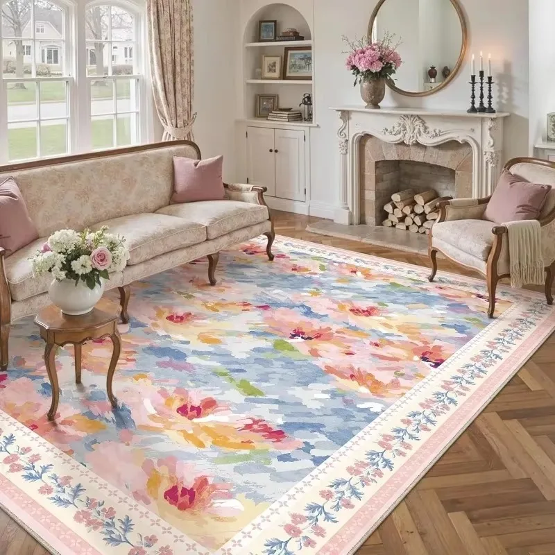 Living Room Carpet Soft Non-slip Machine Washable Floor Mat Artistic Abstract Floral Pattern Rug Bedroom Mats Home Decor Rugs