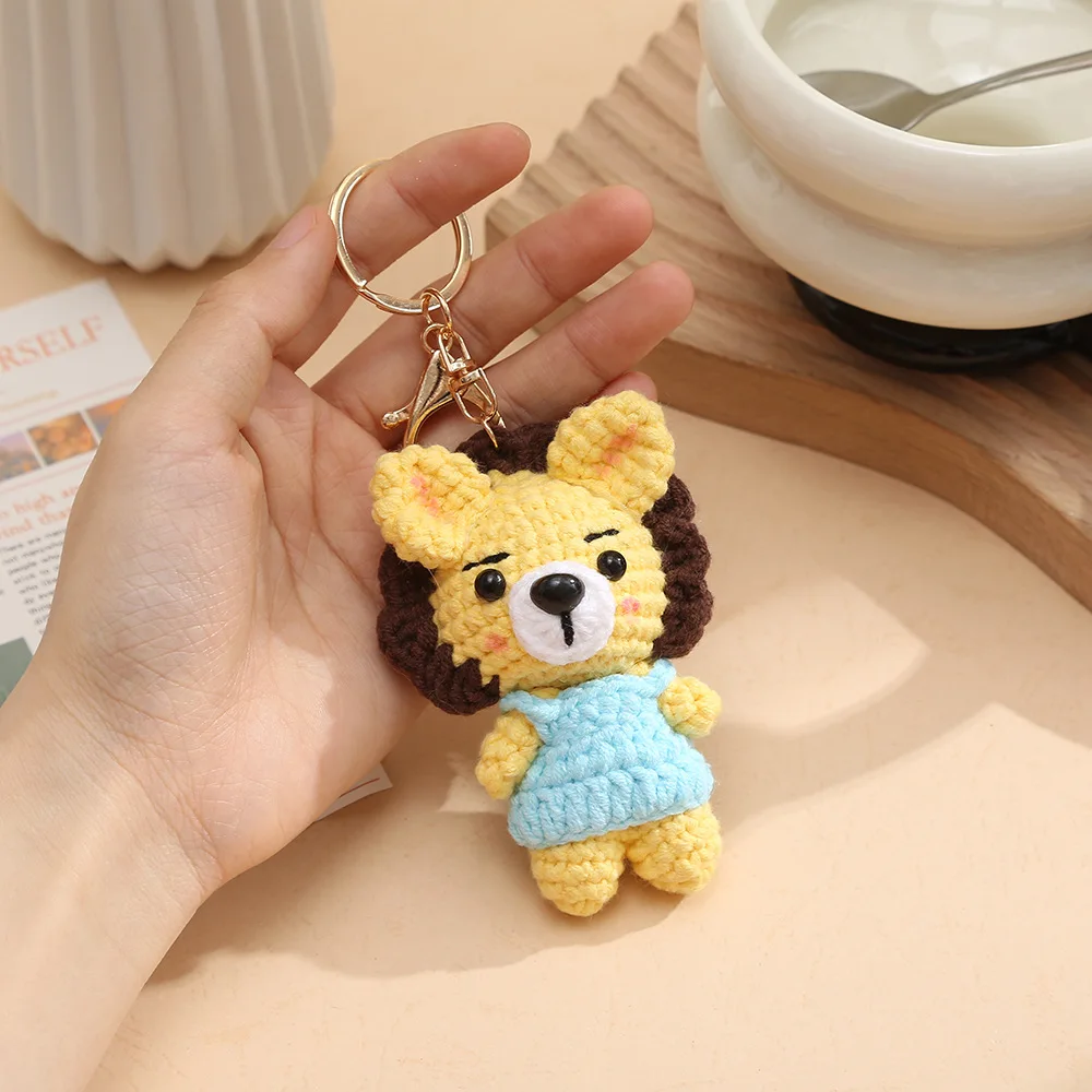 การ์ตูนสัตว์ชุดตุ๊กตาโครเชต์พวงกุญแจถักลูกสุนัข Keyrings สําหรับกระเป๋าจี้อุปกรณ์เสริมโครเชต์ Fox พวงกุญแจขายส่ง
