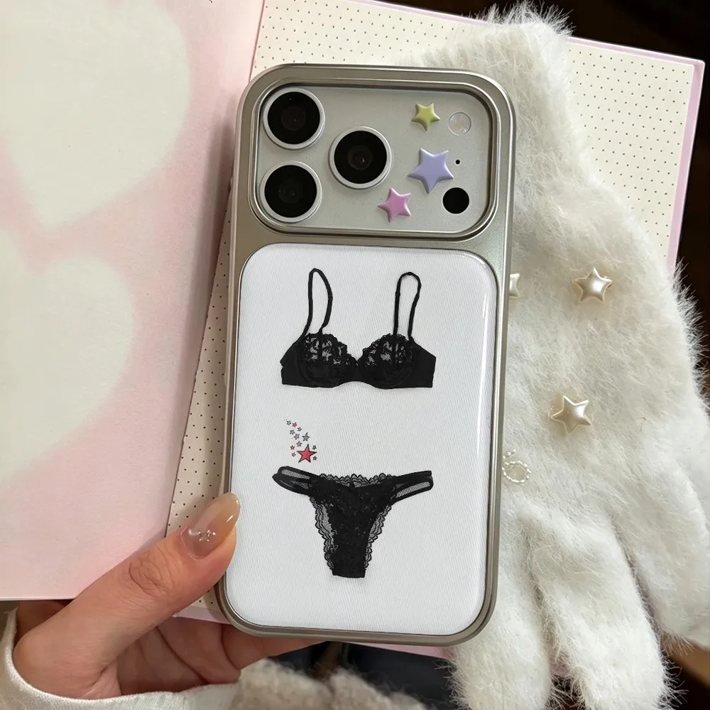 Funny Black Lingerie Bikini Phone Case for iPhone 18 17 16 15 14 13 12 11 Air Pro Max Plus Luxury Glossy Epoxy Resin Back Cover