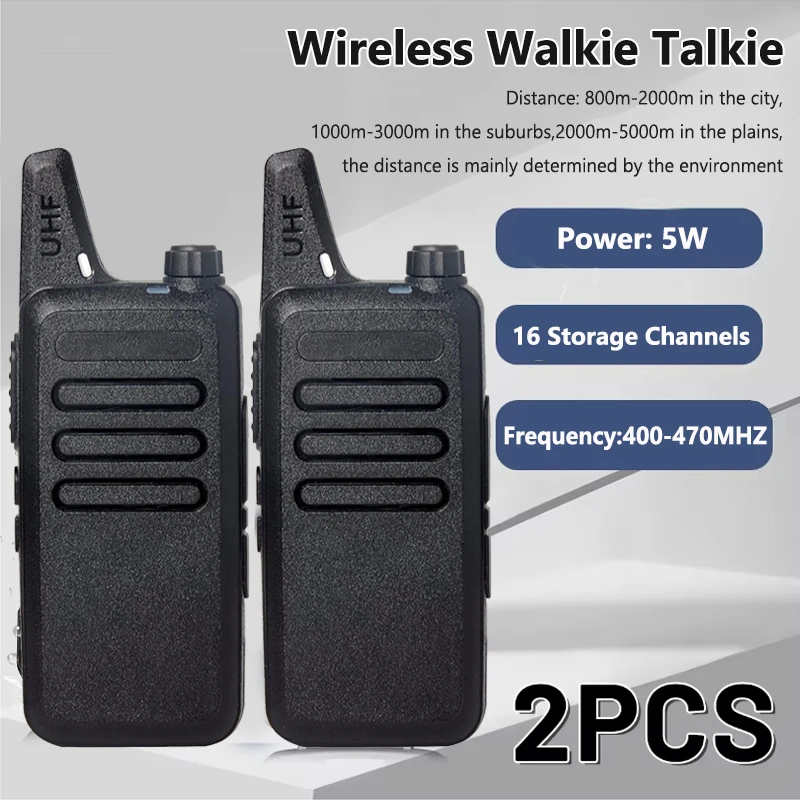 

Mini Wireless Walkie Talkie UHF Long Range Rechargable Portable High-Power 16 Storage Channels For Camping Trip Hotel Restaurant