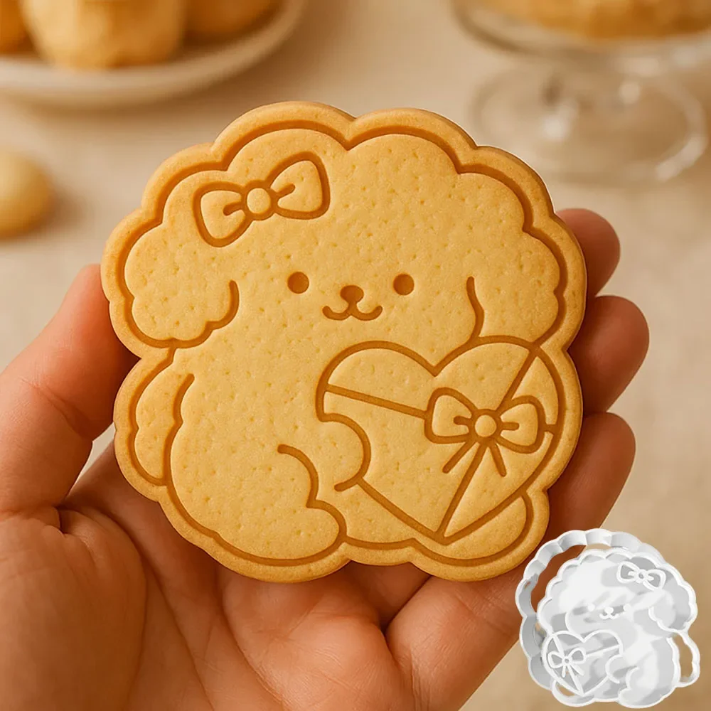 Molde para galletas de perro de cumpleaños de dibujos animados, herramientas y accesorios de panadería DIY, sello para galletas