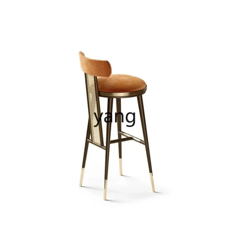 LH Modern Chinese Solid Wood Rattan Bar Chair High Chair Cafe Bar Home Stool