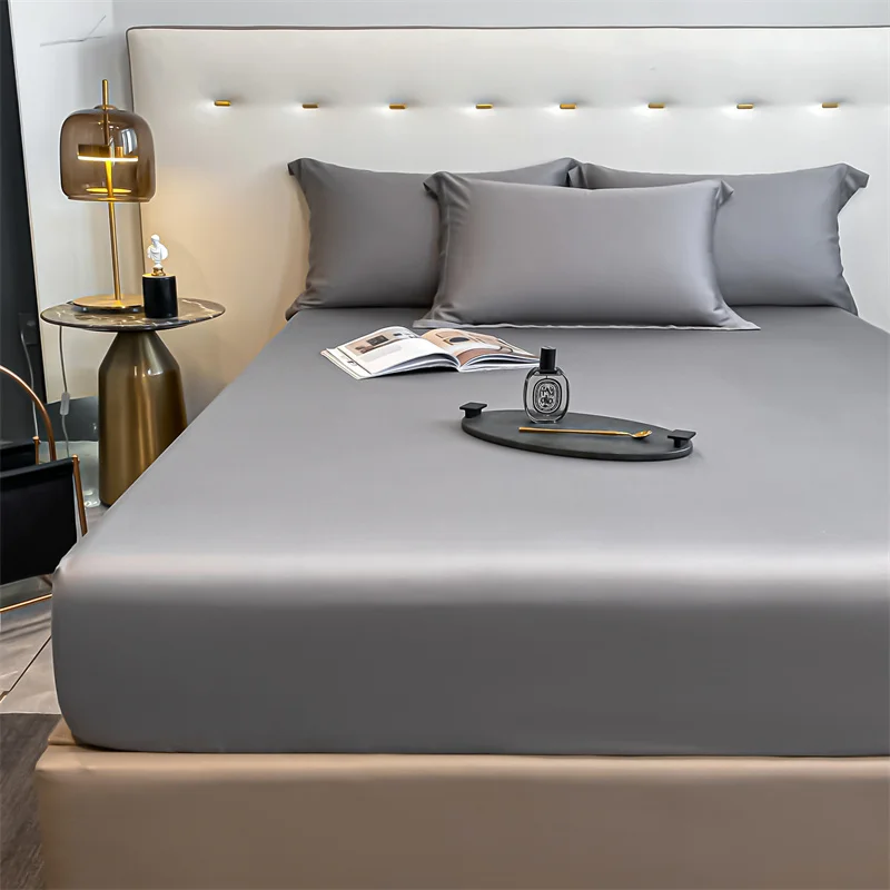 

2024 new tencel cool breathable skin-friendly machine washable solid color printing and dyeing fitted sheet single all season