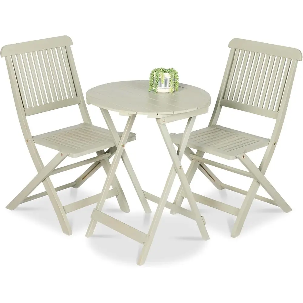 

Acacia Wood 3-Piece Bistro Set with 2 Chairs and Round Coffee Table in Sage Green Finish