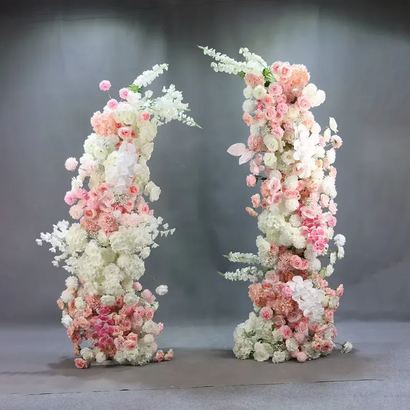 Wholesale Curved Silk Flower Arch Wedding Decoration Ox Horn Gate Shaped Road Guidance Outdoor Event Party Backdrop Stand