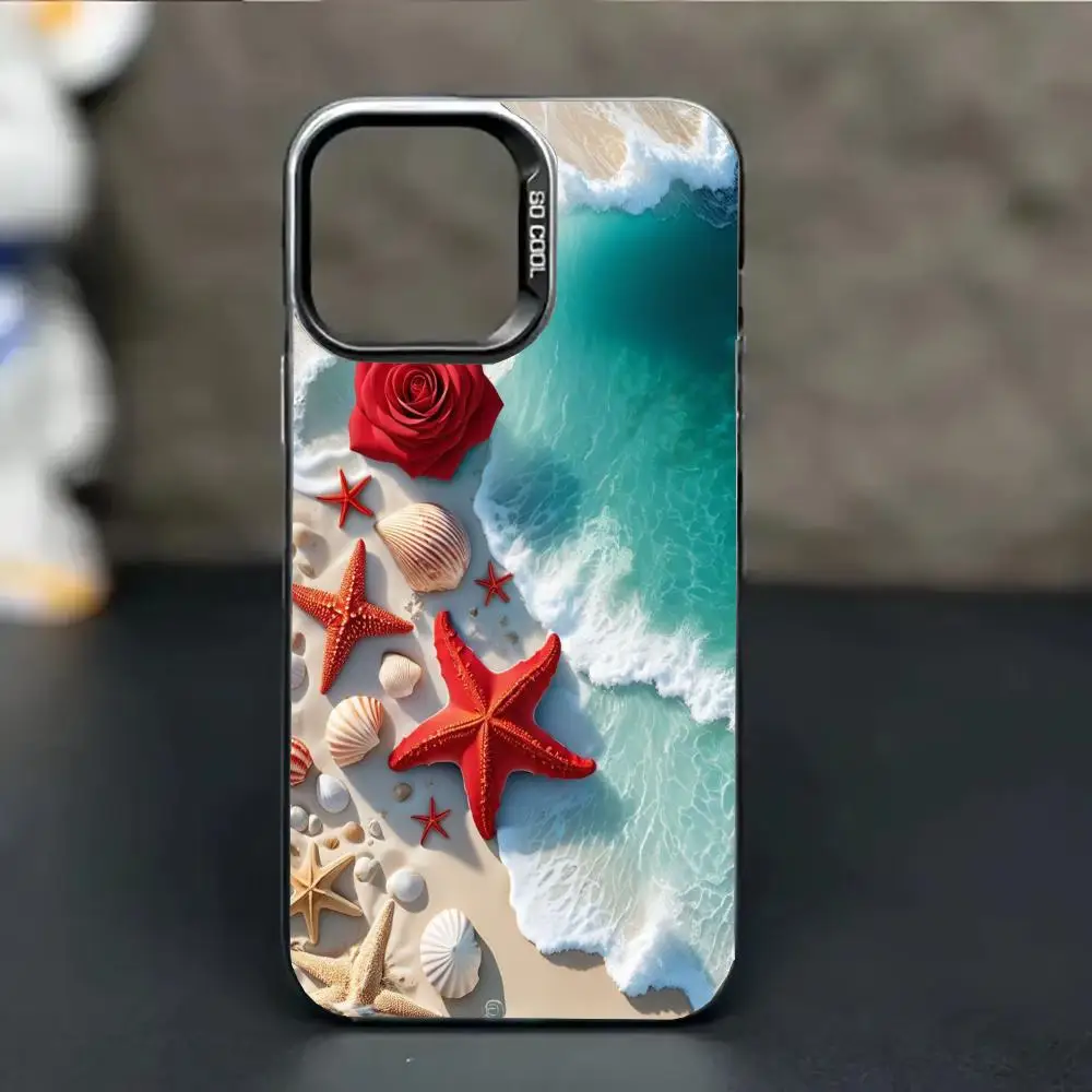 เคสโทรศัพท์ลายดอกกุหลาบชายหาด เหมาะสำหรับ iPhone 17 16 15 14 13 12 11 Pro/Max/Plus ป้องกันการตกกระแทกและกันแรงสั่นสะเทือน
